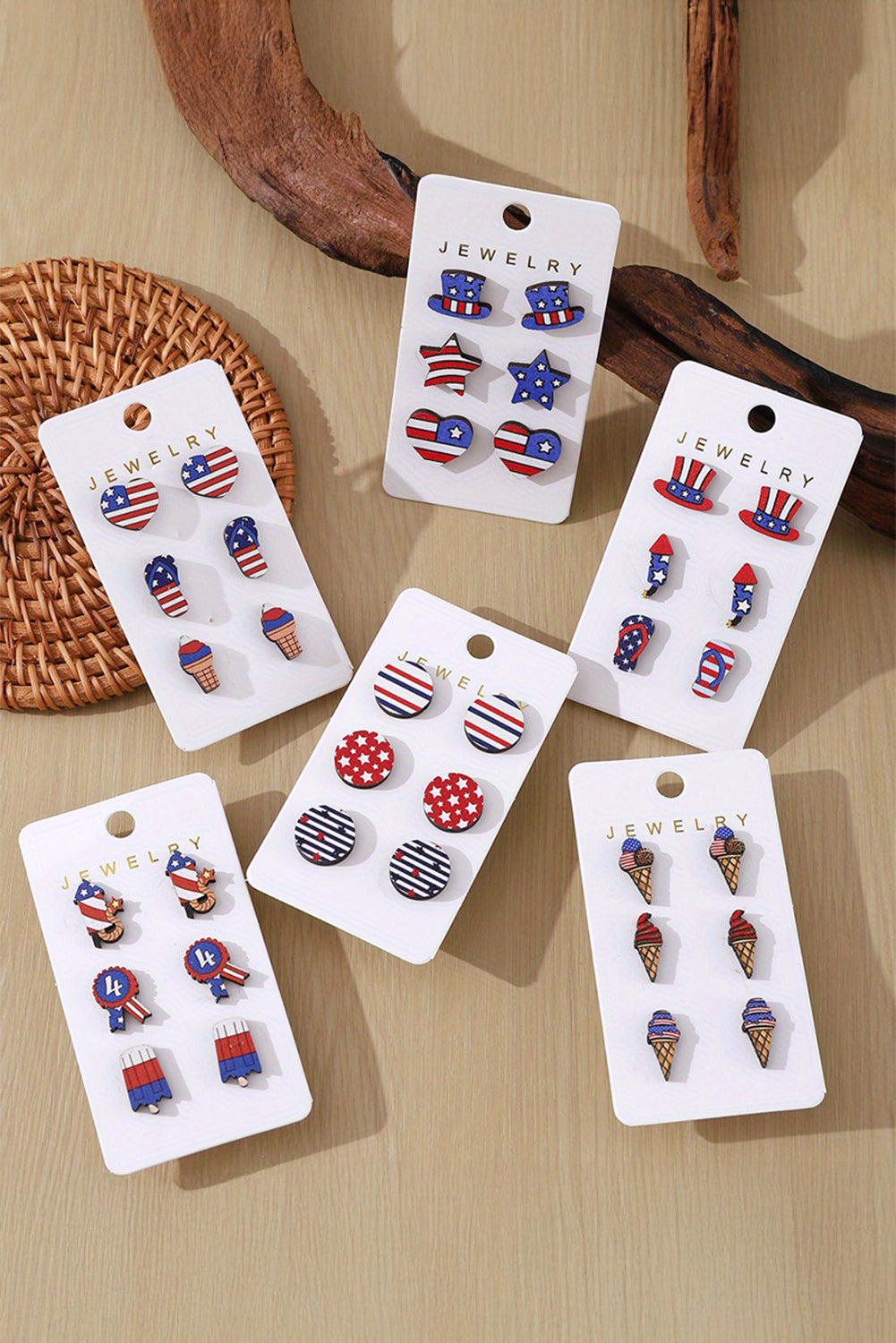 American Flag Hat Star Heart Stud Earrings