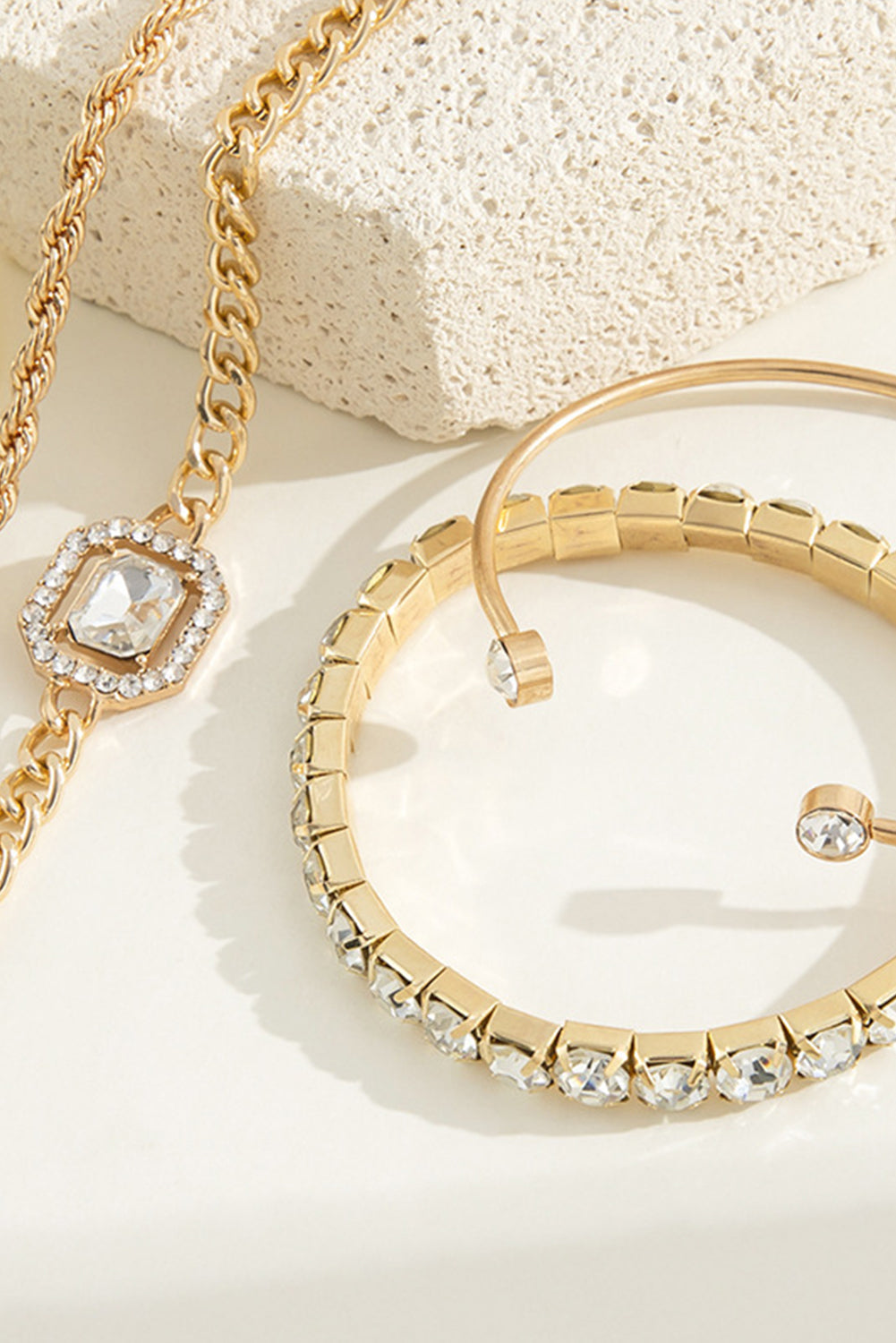 4pcs Diamond Chained Braided Bangle Bracelet Set