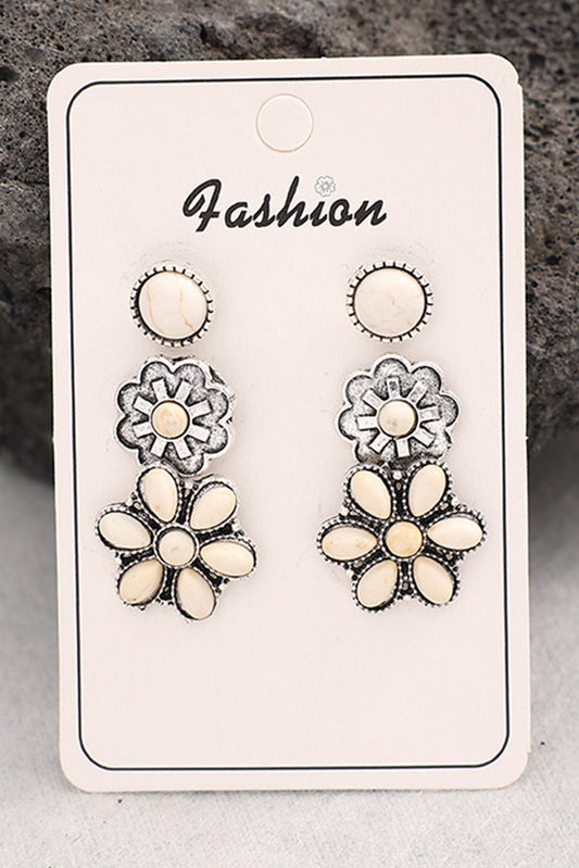 3 Pairs Western Turquoise Stud Earrings