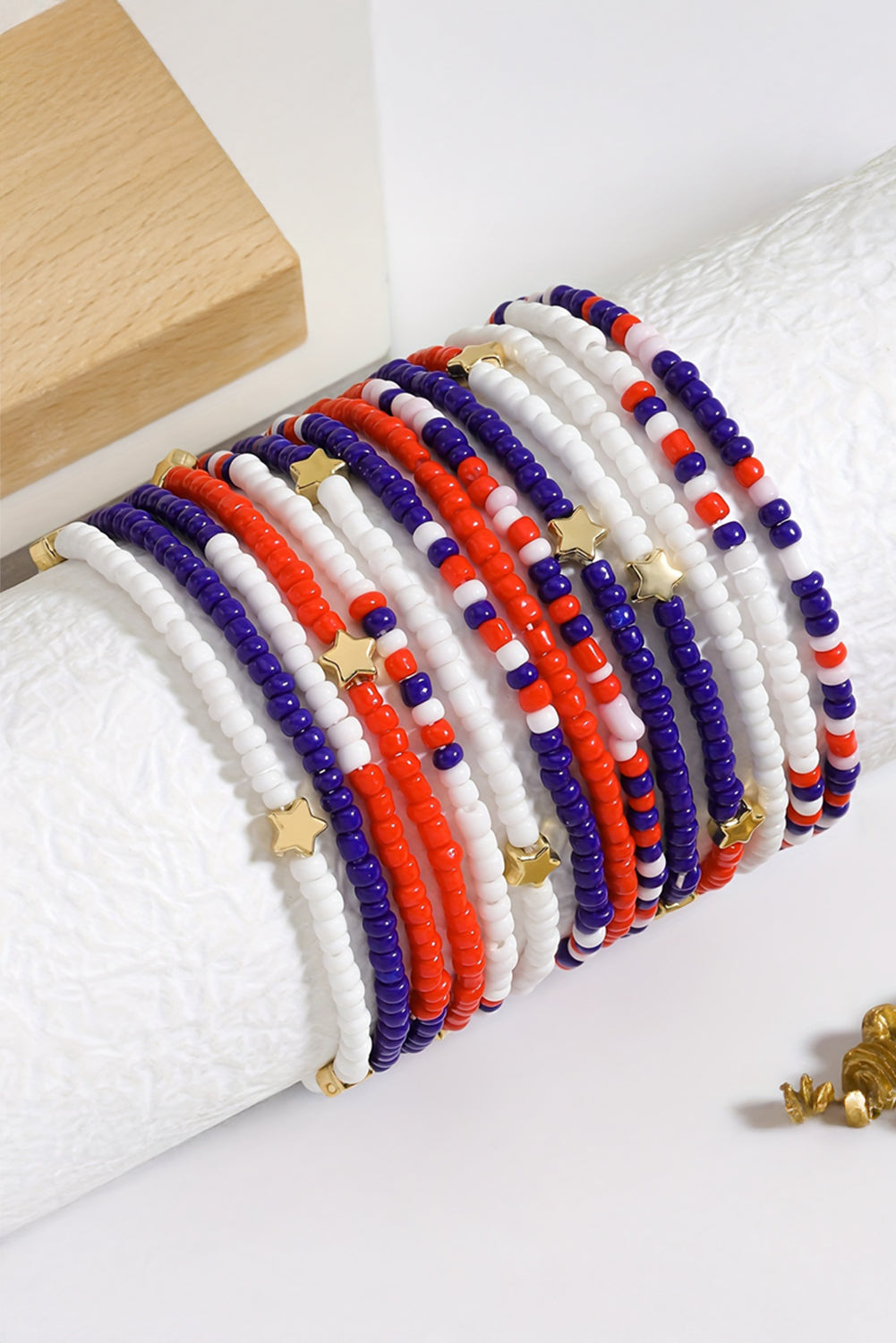 American Flag Star Beaded Multi Layer Bracelet Set