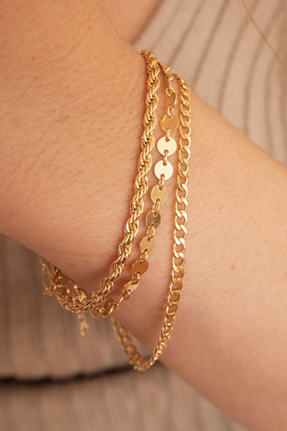 3Pcs Disc Plated Adjustable Chain Bracelet Set