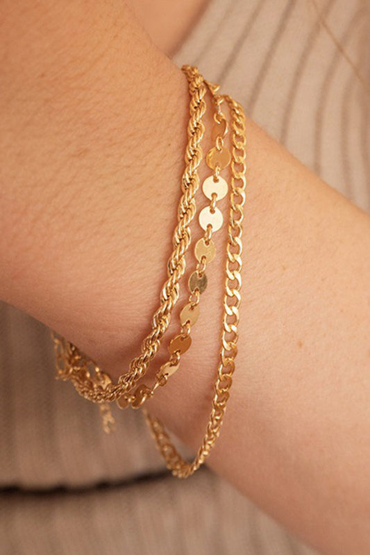 3Pcs Disc Plated Adjustable Chain Bracelet Set