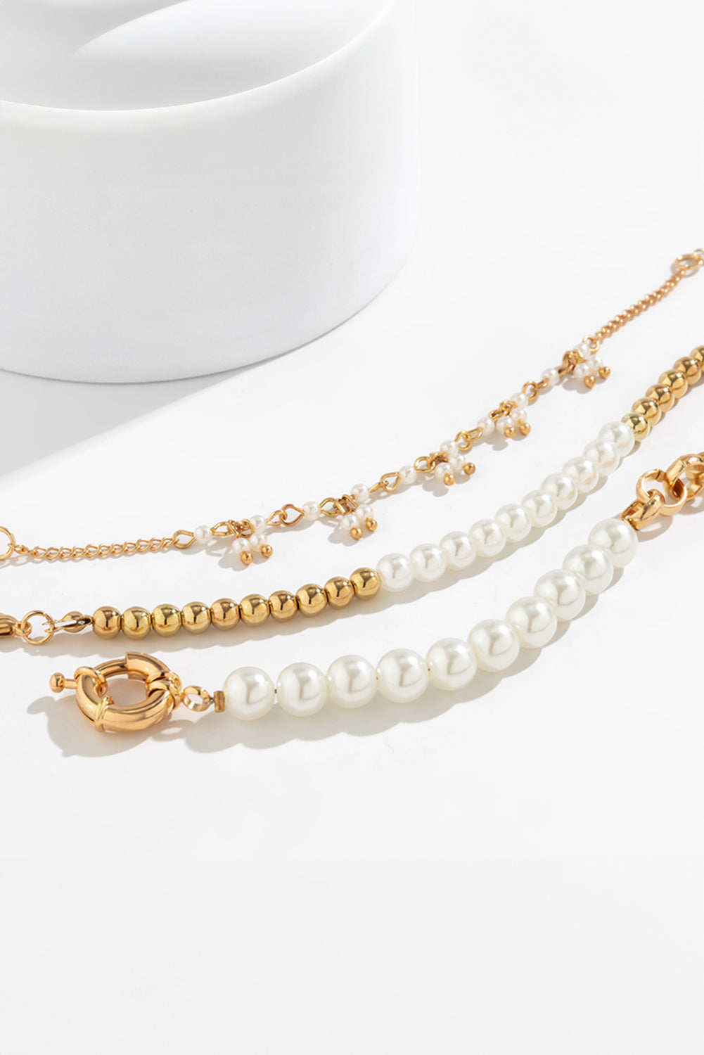 3pcs Pearl Plated Alloy Beaded Bracelet Set