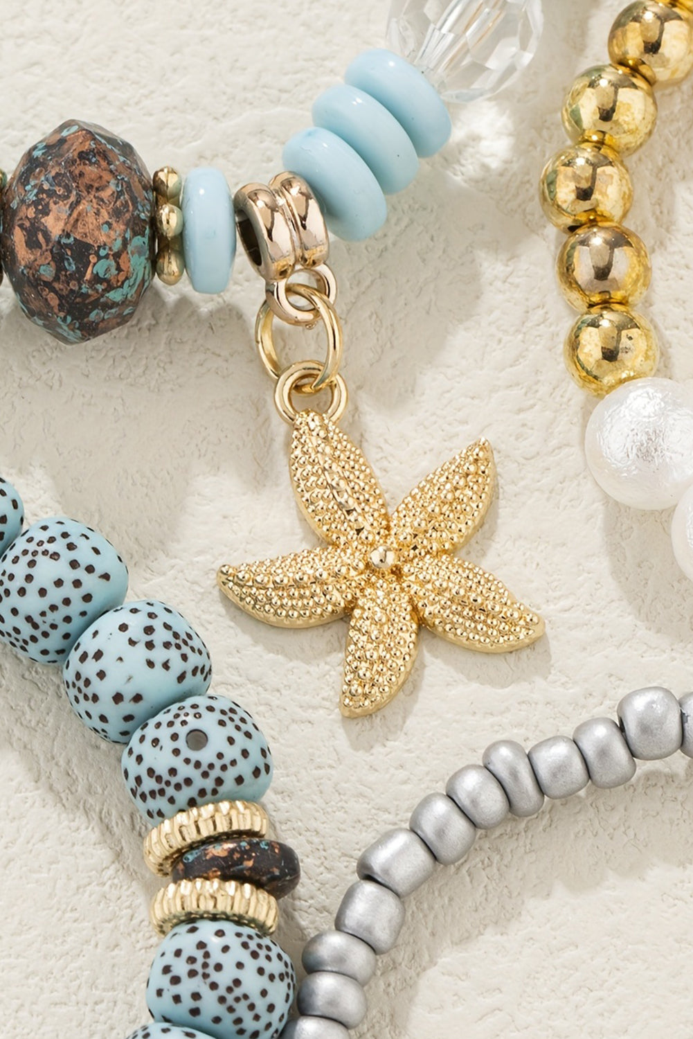 4pcs Starfish Pendant Beaded Bracelet Set