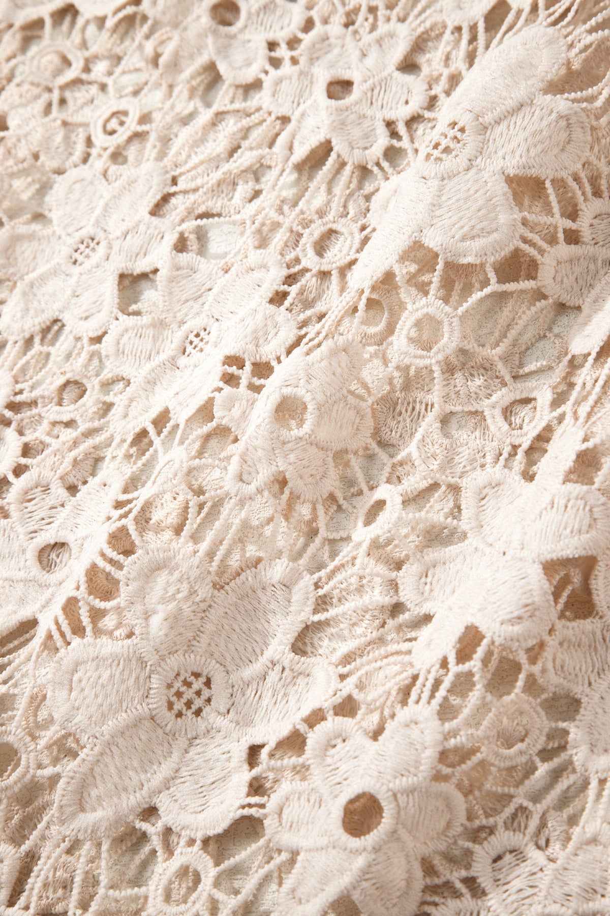 Beige Sheer Hollowed Floral Lace Hem Patchwork Loose Halter Summer Dress