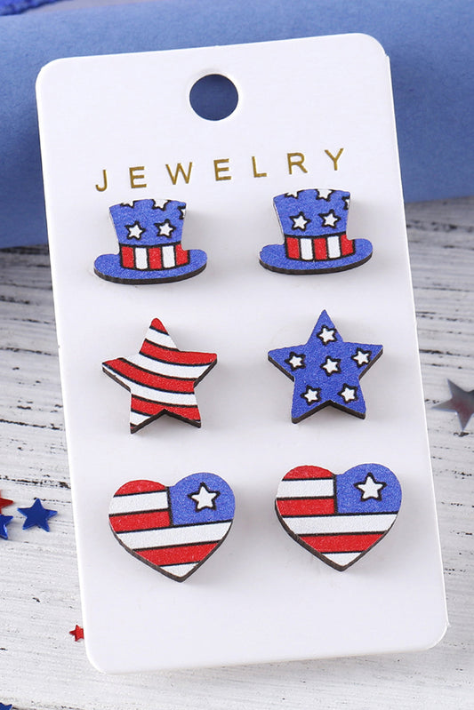 American Flag Hat Star Heart Stud Earrings