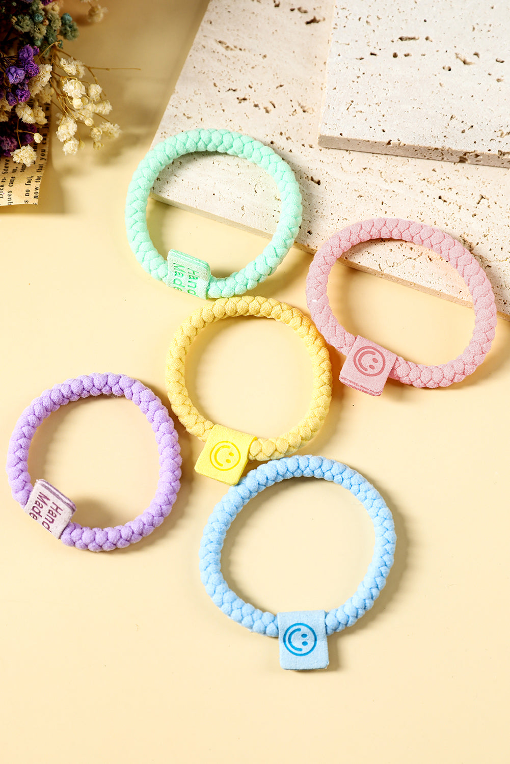 5Pcs Smile Face Tab Braided Hair Tie Set