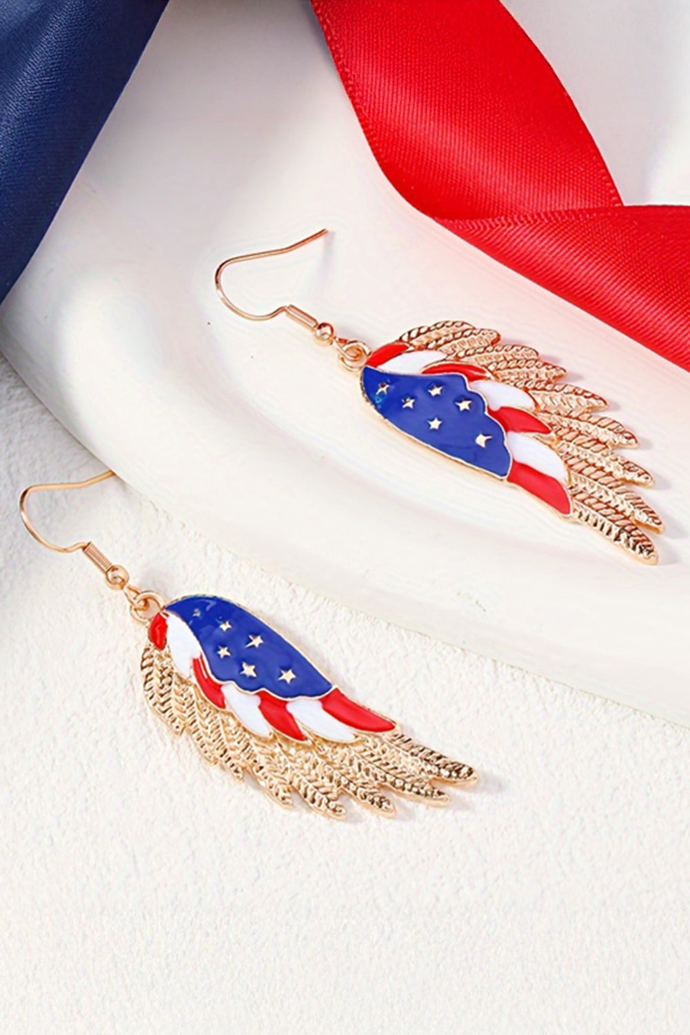American Flag Wing Shape Plated Alloy Hook Earrings