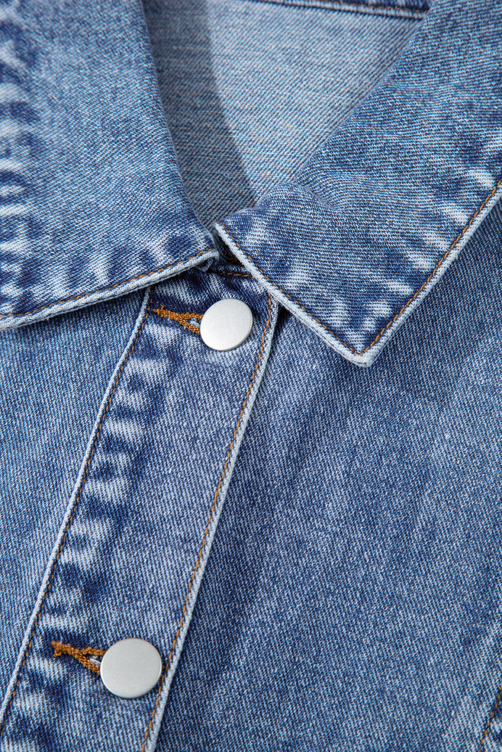 Acid Wash Elastic Hem Button Up Denim Vest