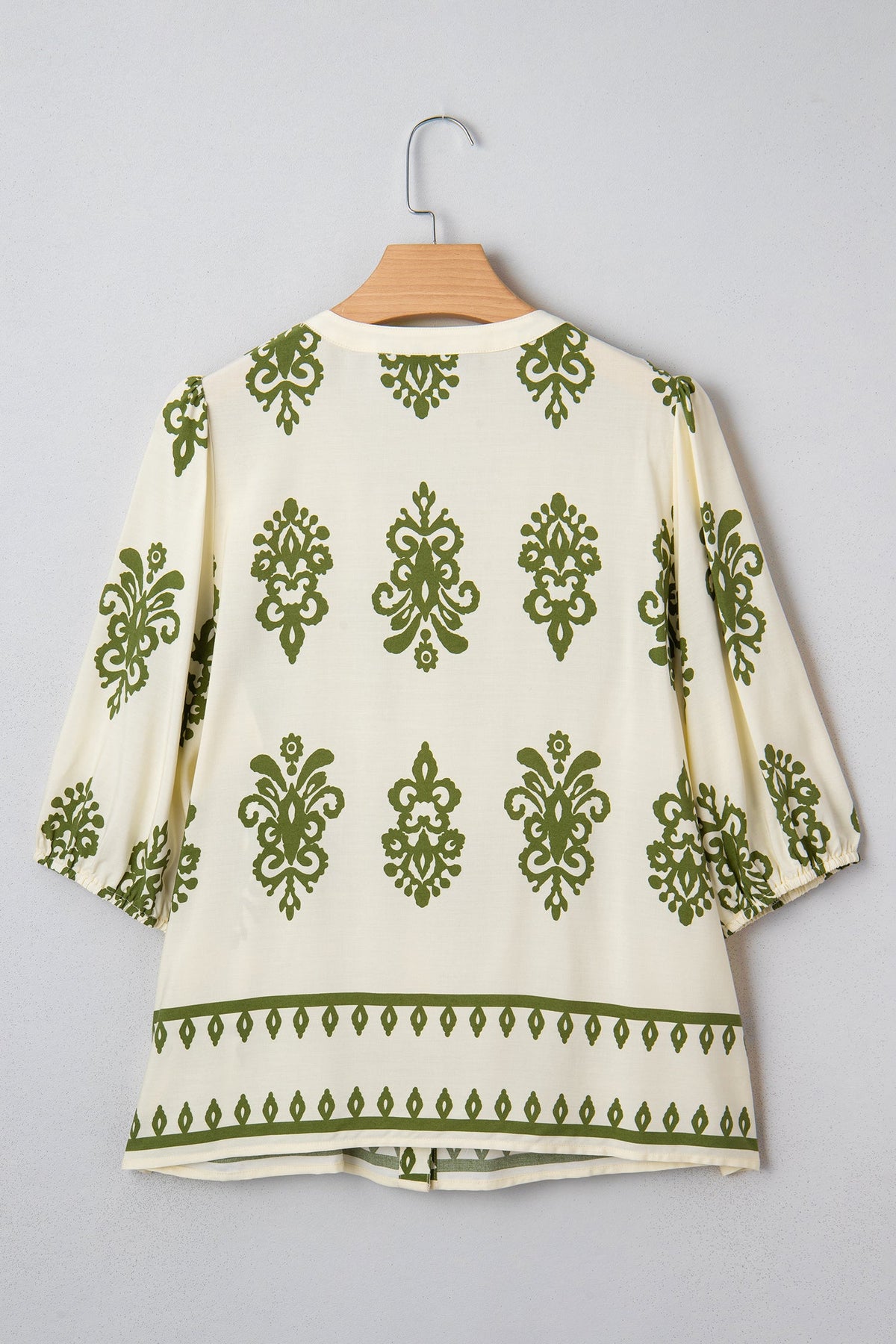 Apricot Floral Print Tie V Neck Puffy Half Sleeve Shirt
