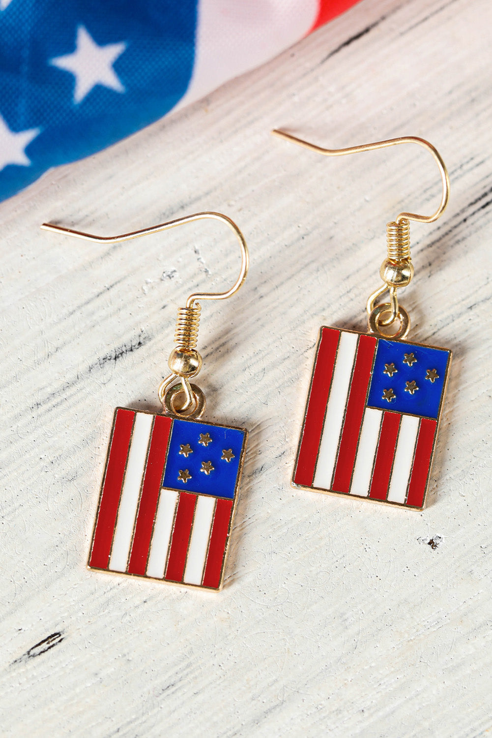 American Flag Print Patriotic Hook Earrings