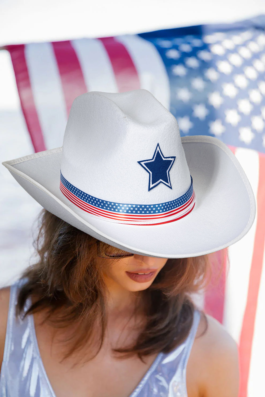 American Flag Theme Print Wide Brim Cowboy Hat