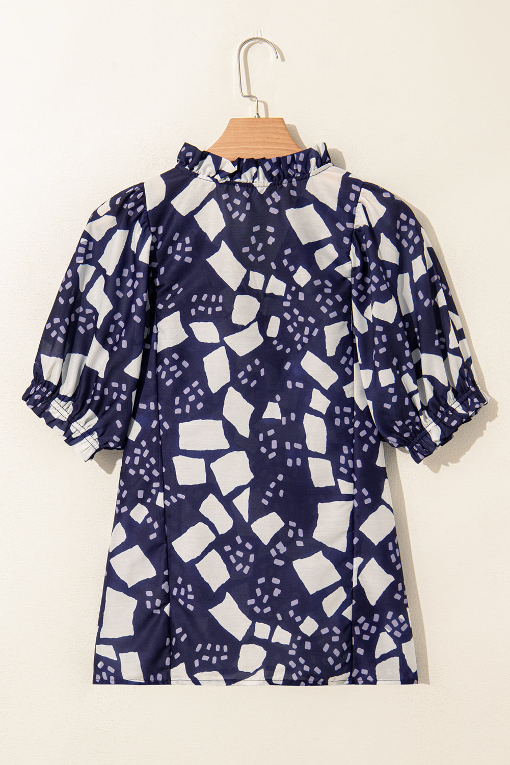 Abstract Print Frilled Puff Sleeve V Neck Blouse