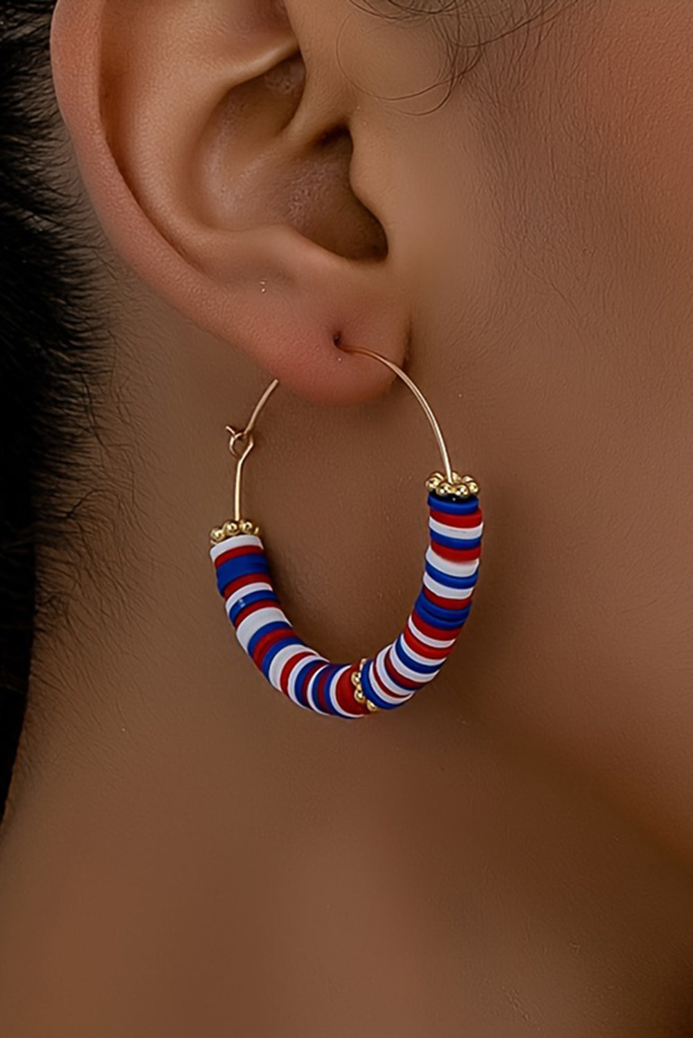 American Flag Inspired Beaded Large Hoop Earrings