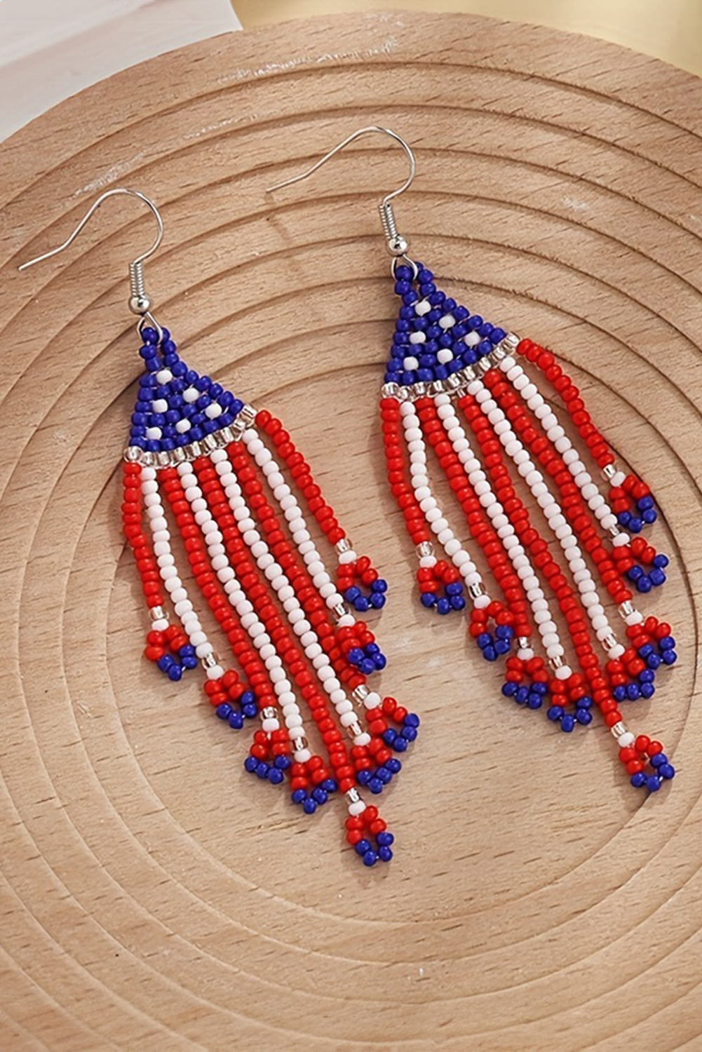 American Flag Beaded Fringed Hook Earrings