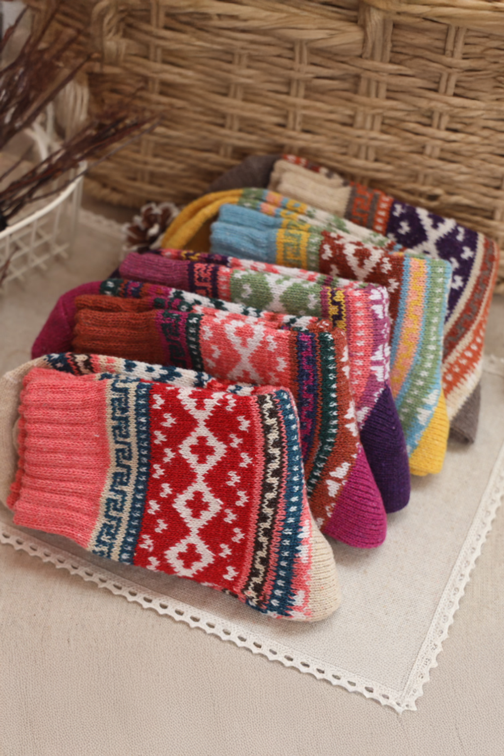 5pcs/set Bohemian Pattern Soft Crew Socks