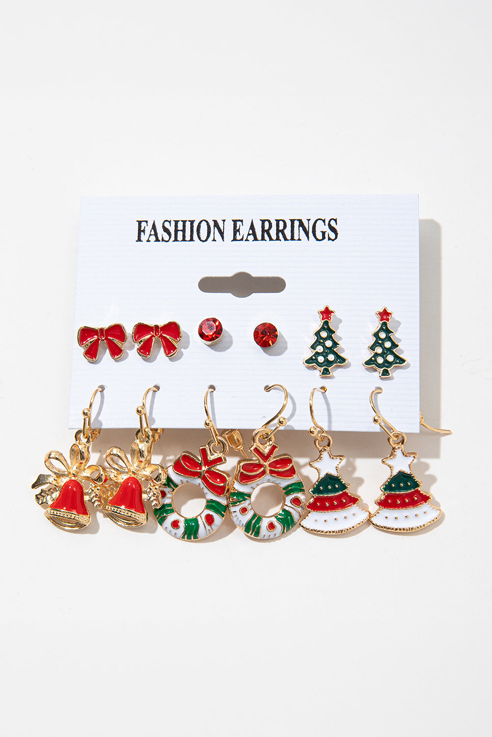6 Pairs/Set Christmas Tree Wreath Bell Bow Knot Earring Set