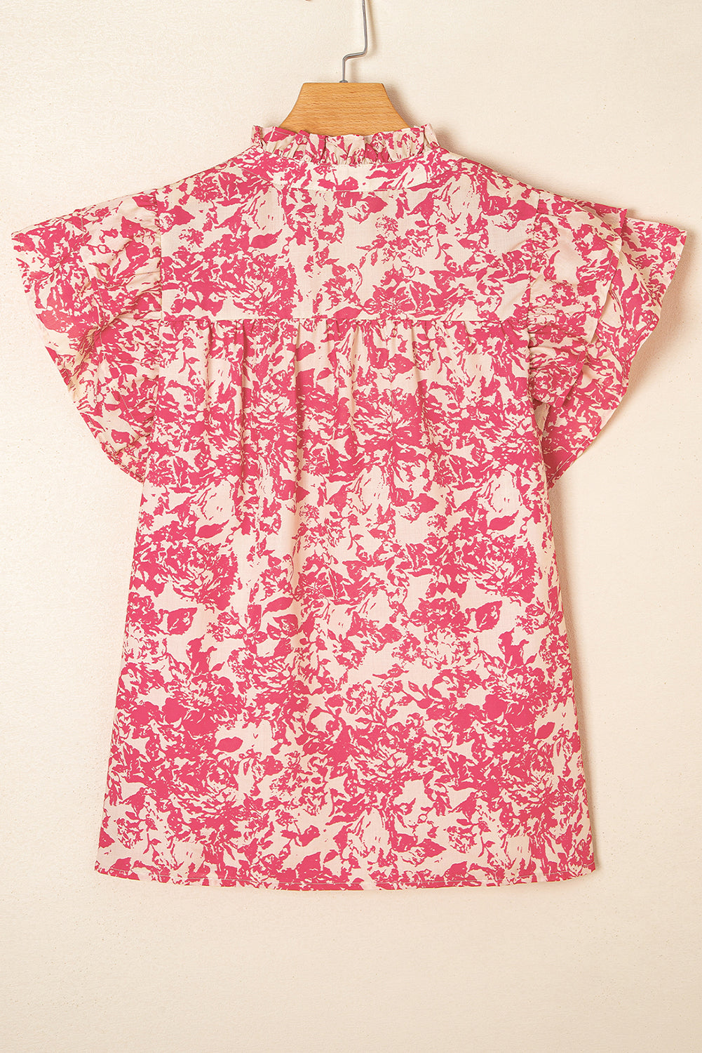 Allover Printed Half Button Neck Ruffle Sleeve Blouse