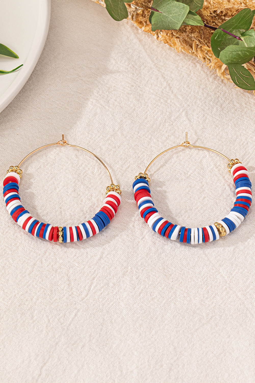 American Flag Inspired Beaded Large Hoop Earrings