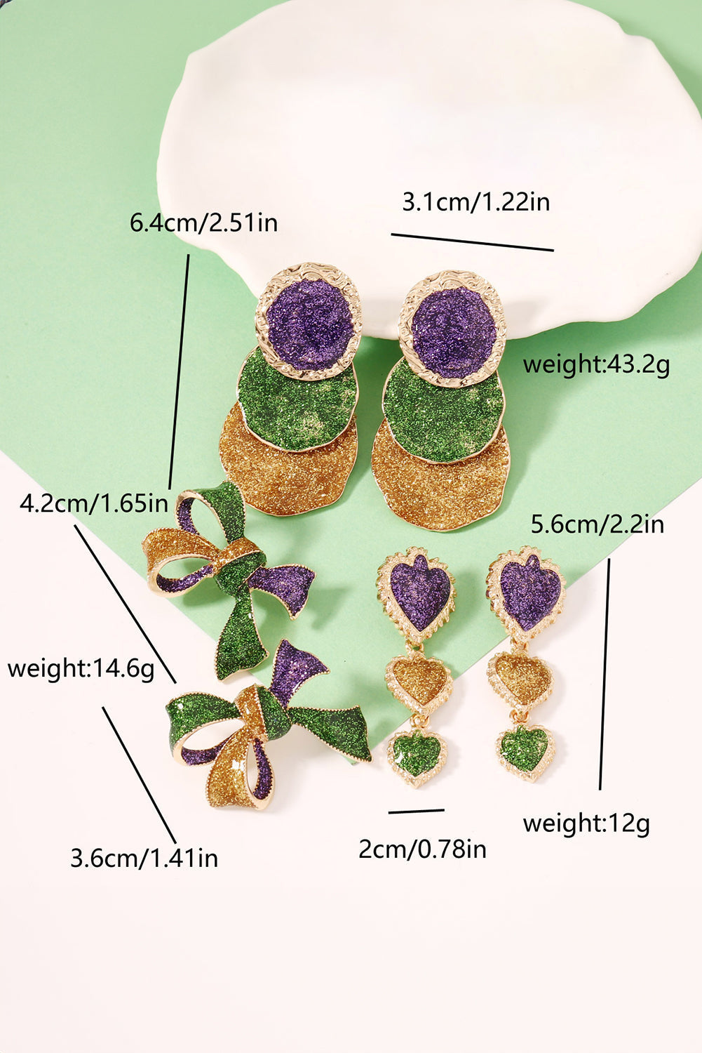 3D Mardi Gras Bow Dazzling Earrings