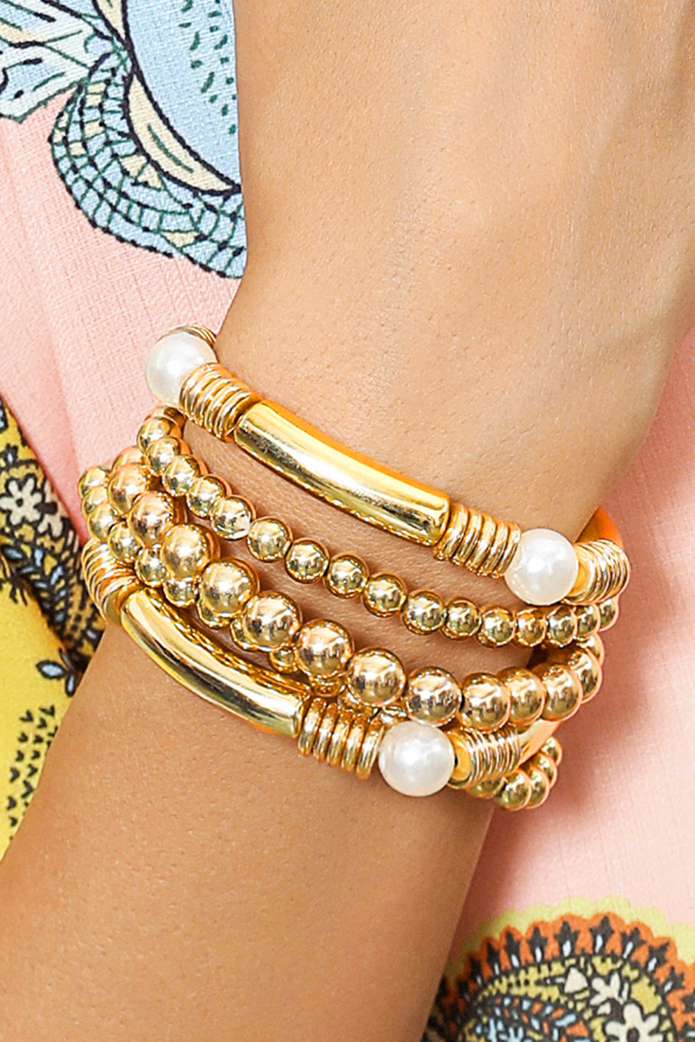 5pcs Pearl Plated Beaded Bracelet Set