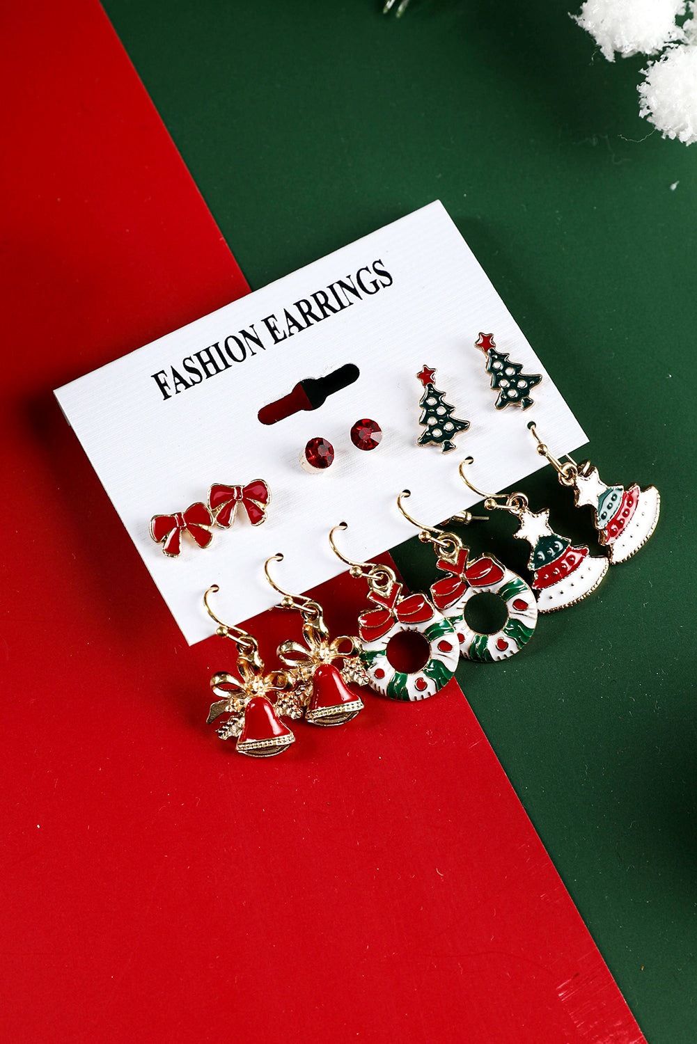 6 Pairs/Set Christmas Tree Wreath Bell Bow Knot Earring Set