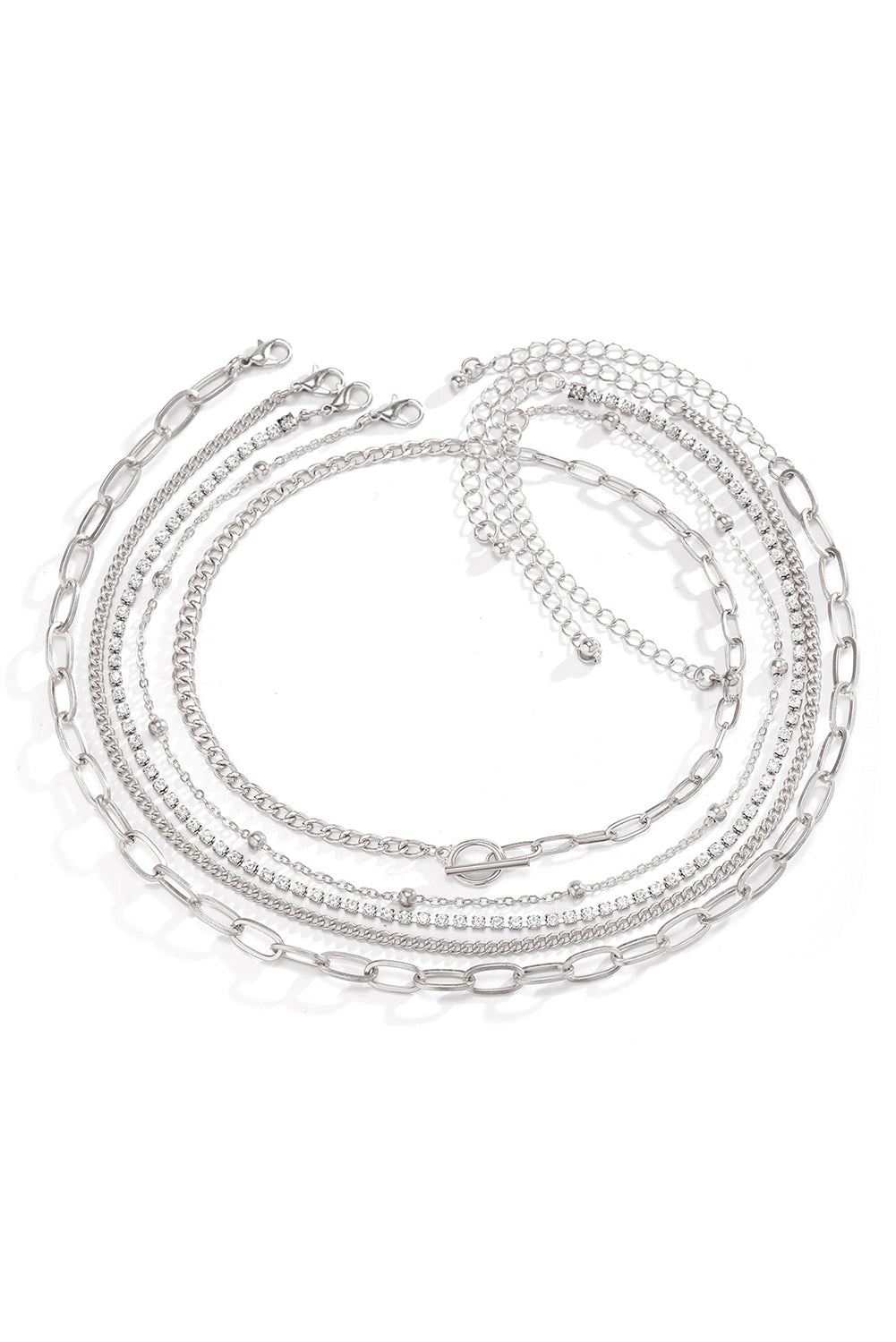 5pcs Layered Rhinestone Plated Chain Collarbone Necklaces Set
