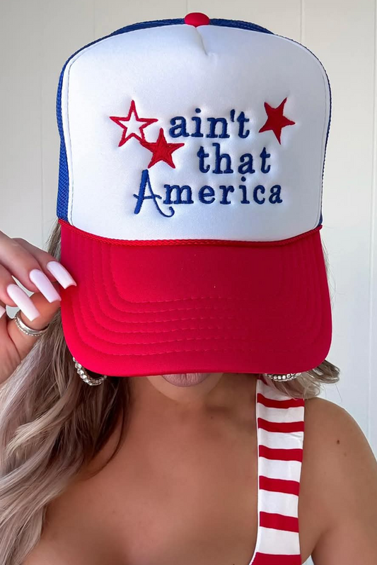 aint that America Embroidered Pattern Color Block Baseball Cap