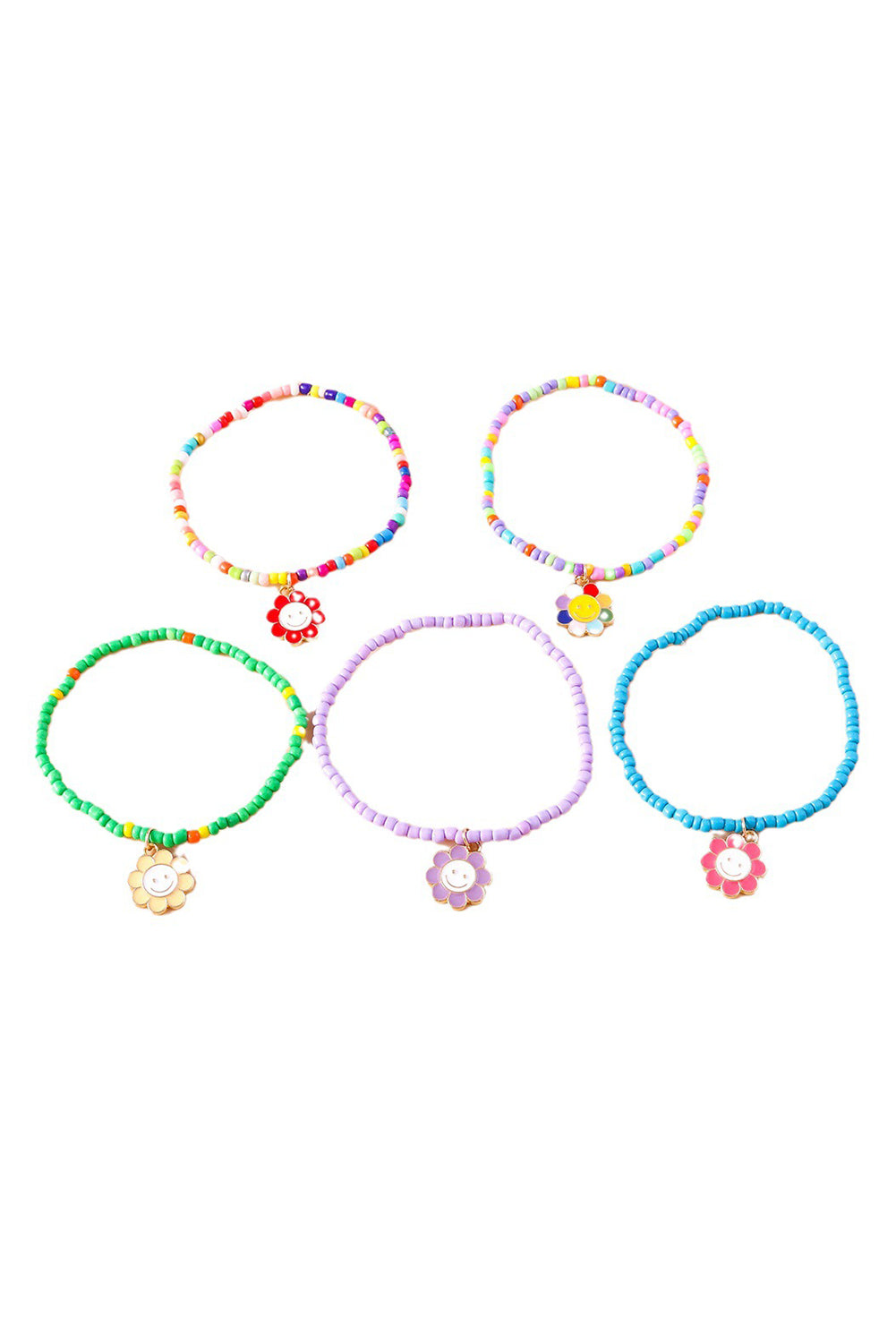5pcs Smiley Flower Pendant Beaded Bracelet Set
