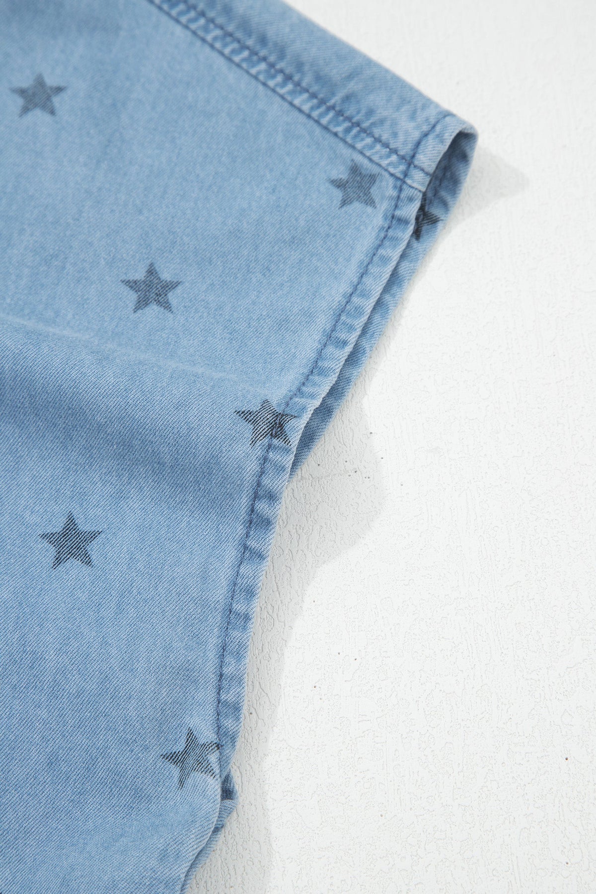Beau Blue Star Allover Print Short Sleeve Denim Shirt