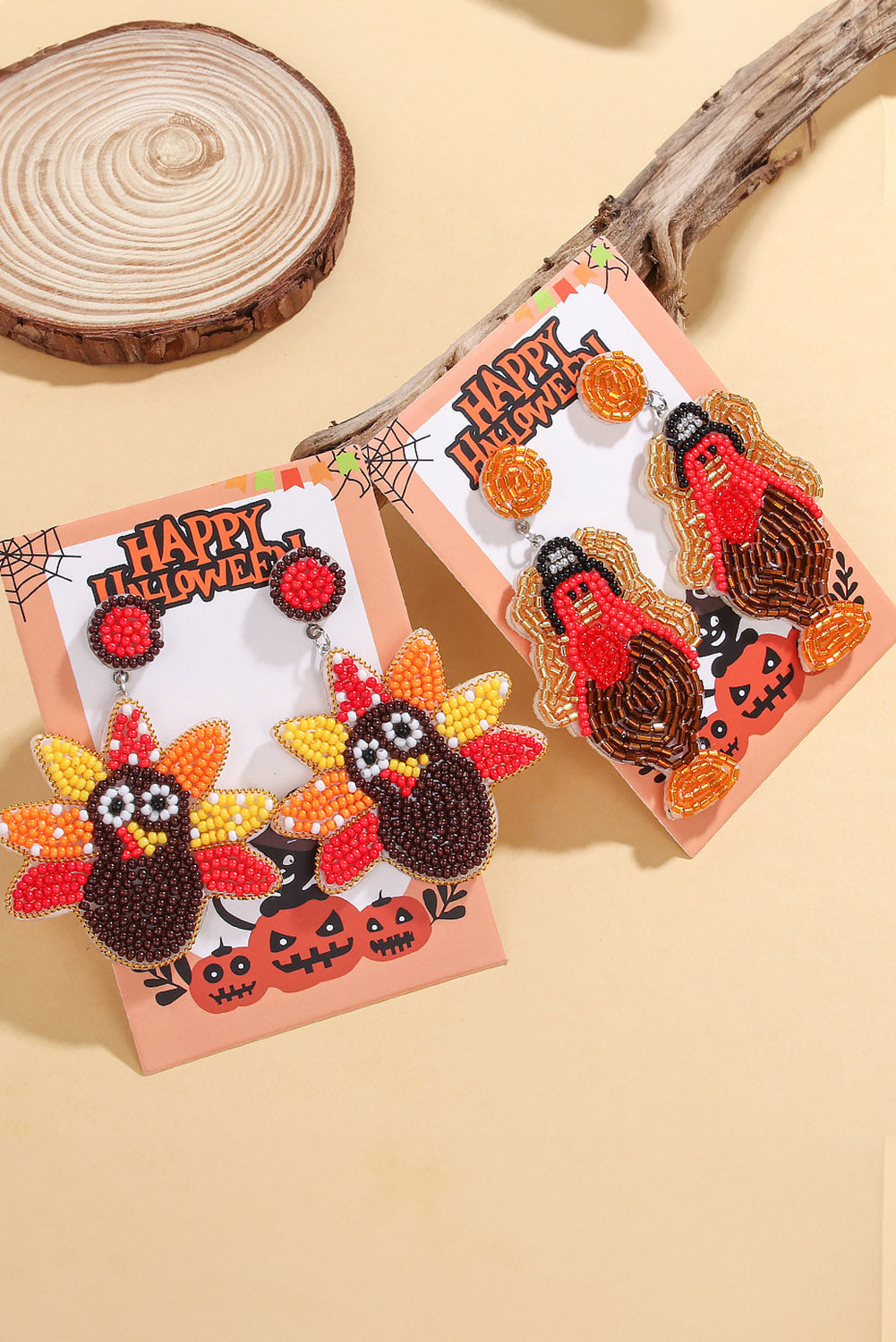 Beaded Turkey Thanksgiving Holiday Earrings