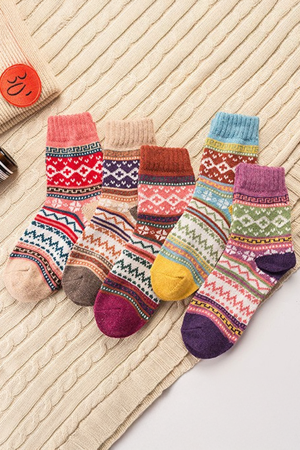 5pcs/set Bohemian Pattern Soft Crew Socks