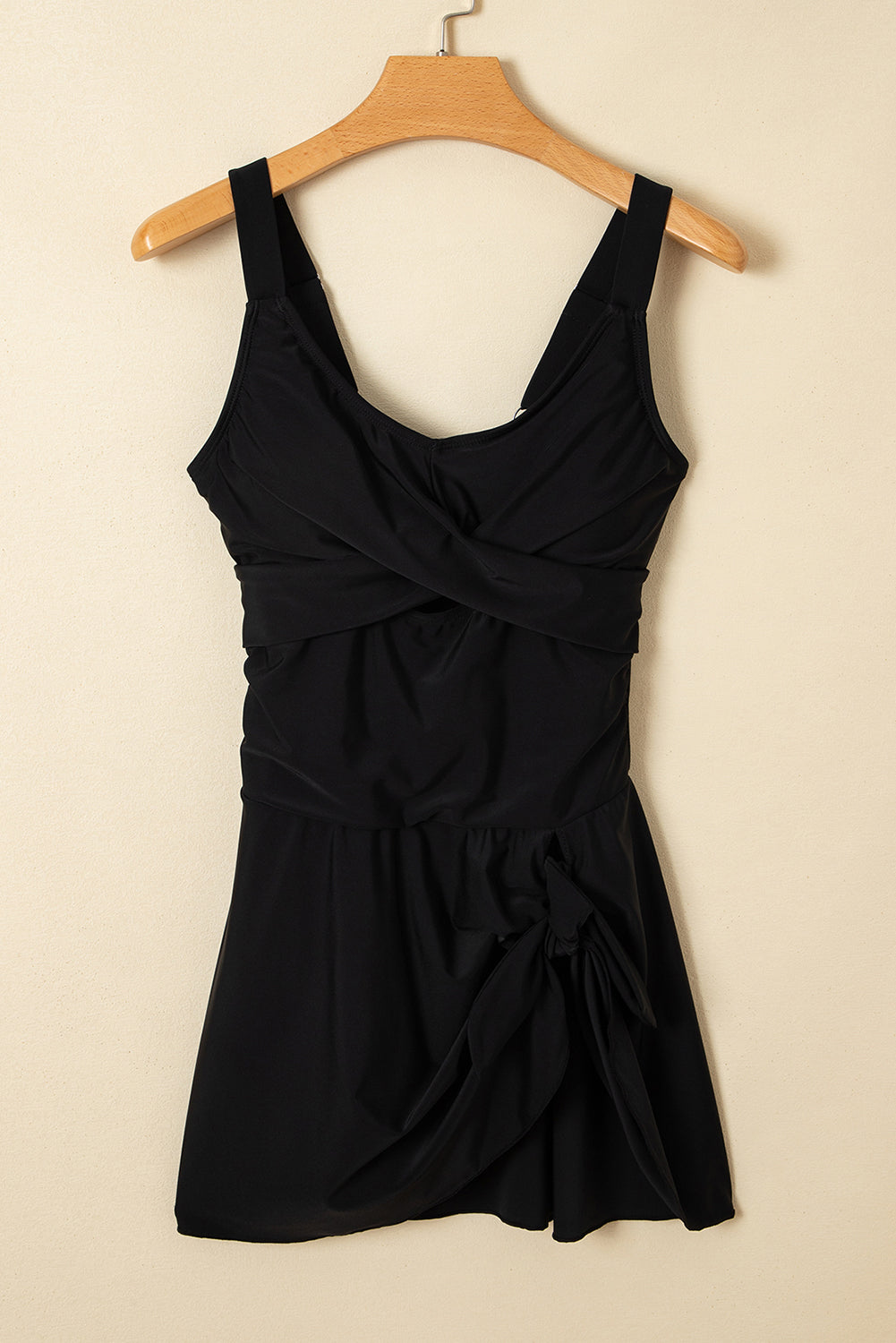 Adjustable Straps Cutout Ruched Knot Slit One Piece Swim Dress
