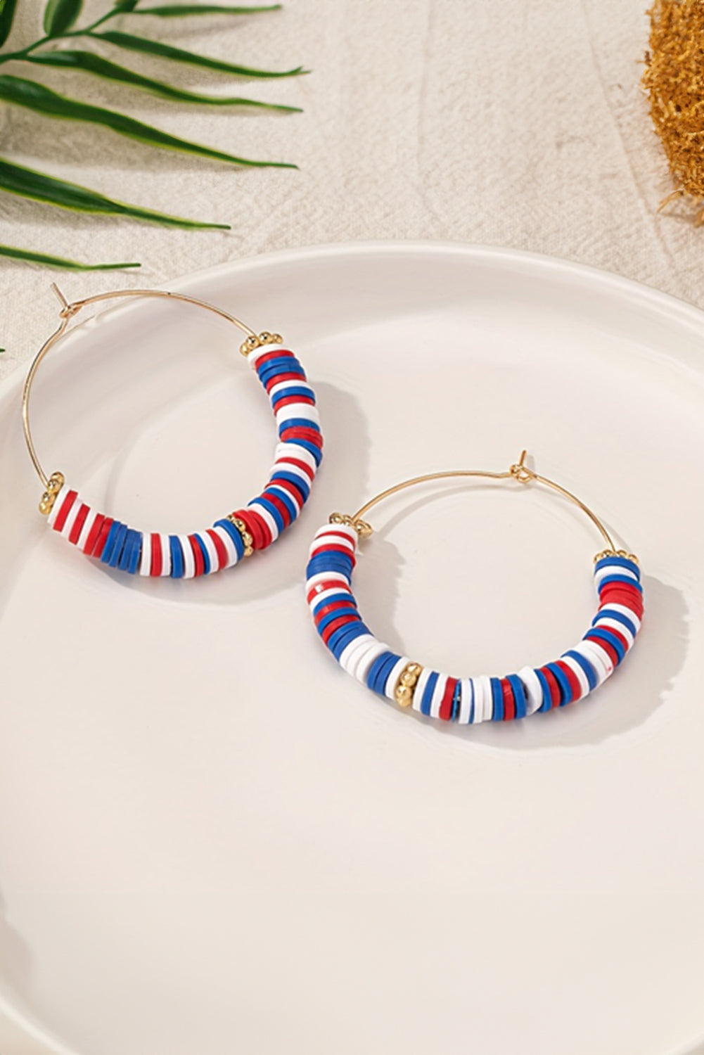 American Flag Inspired Beaded Large Hoop Earrings