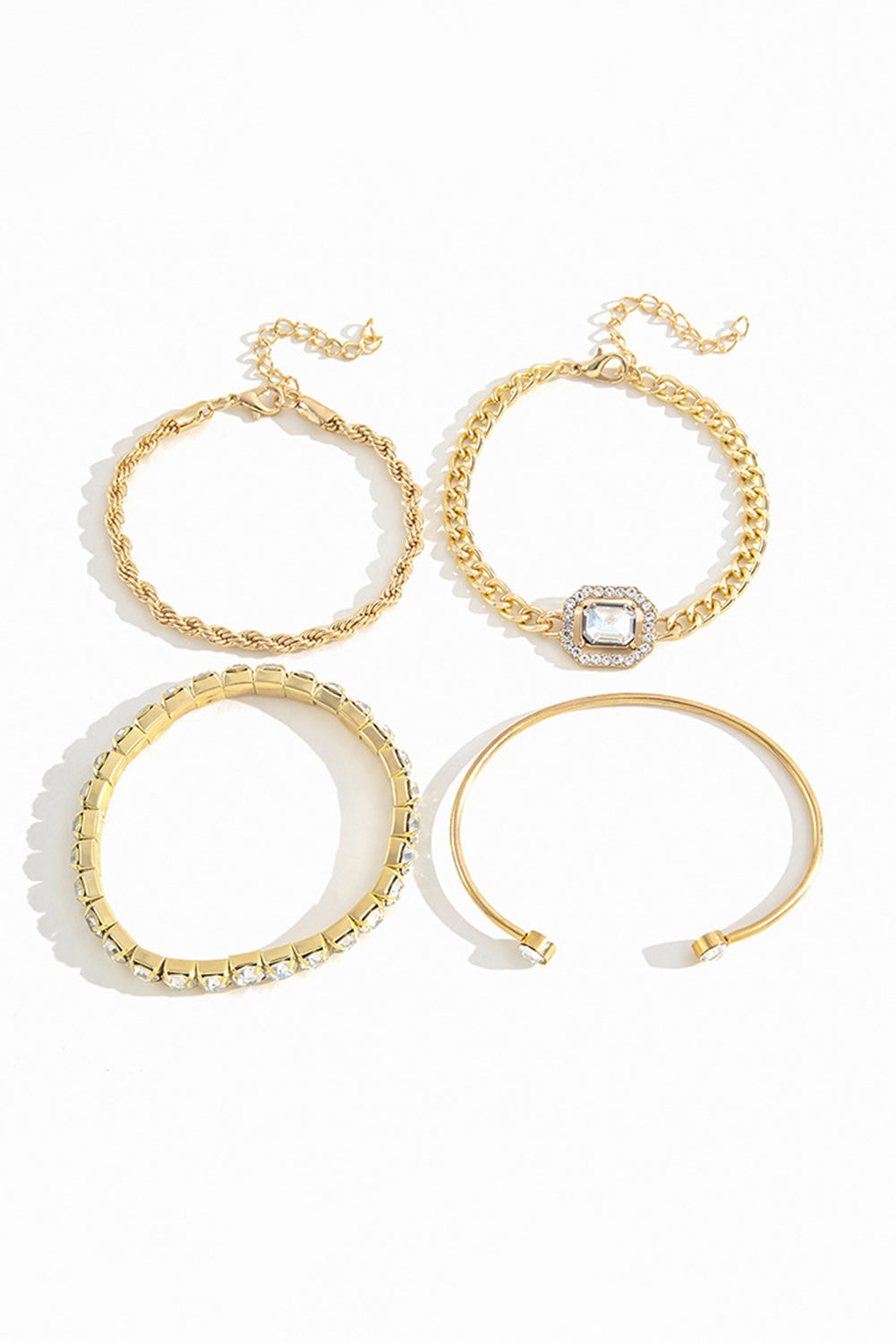 4pcs Diamond Chained Braided Bangle Bracelet Set