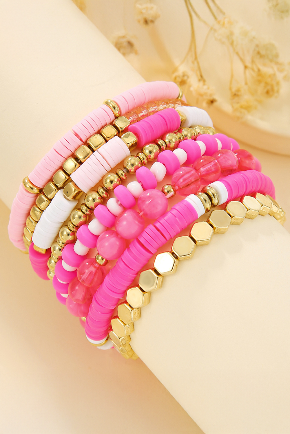 8pcs Valentine Vibe Beaded Elastic Bracelet Set
