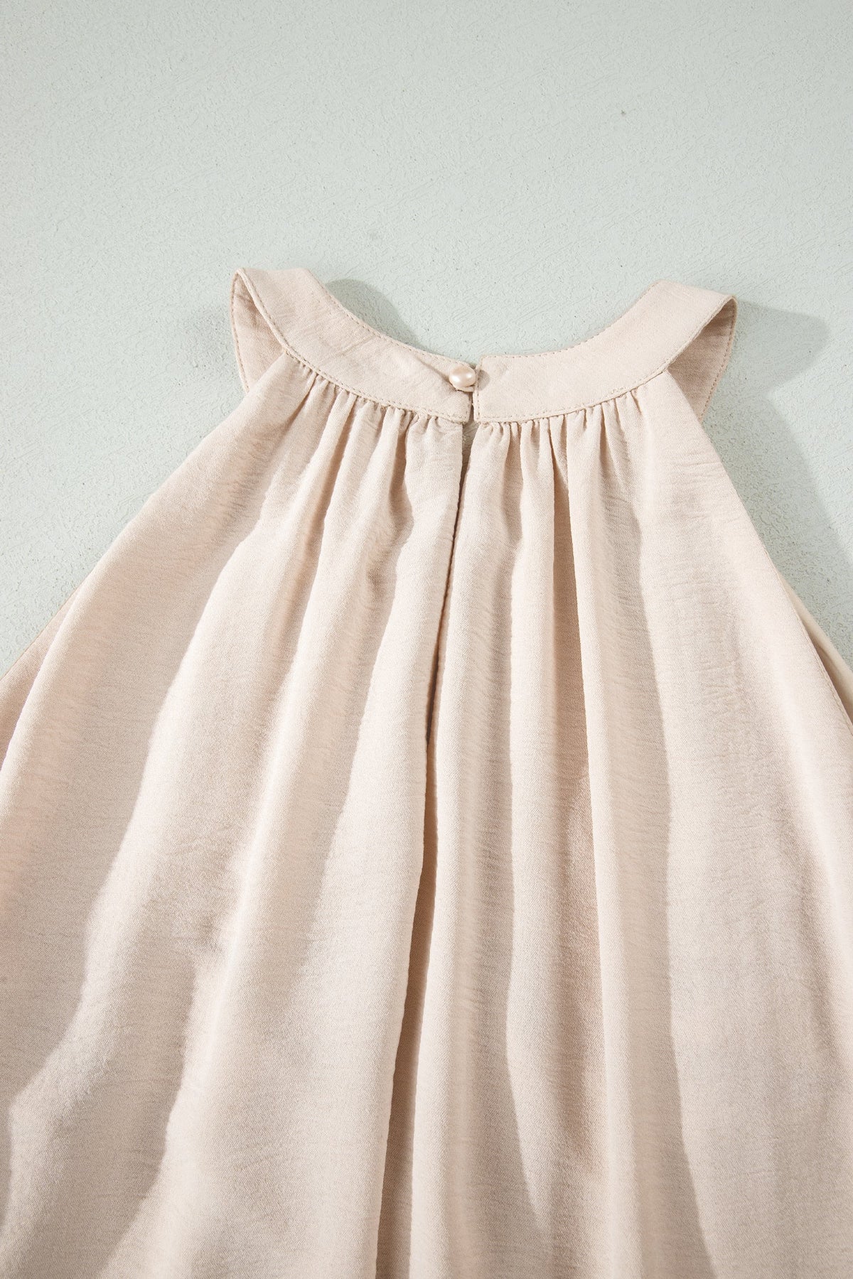 Beige Sheer Hollowed Floral Lace Hem Patchwork Loose Halter Summer Dress