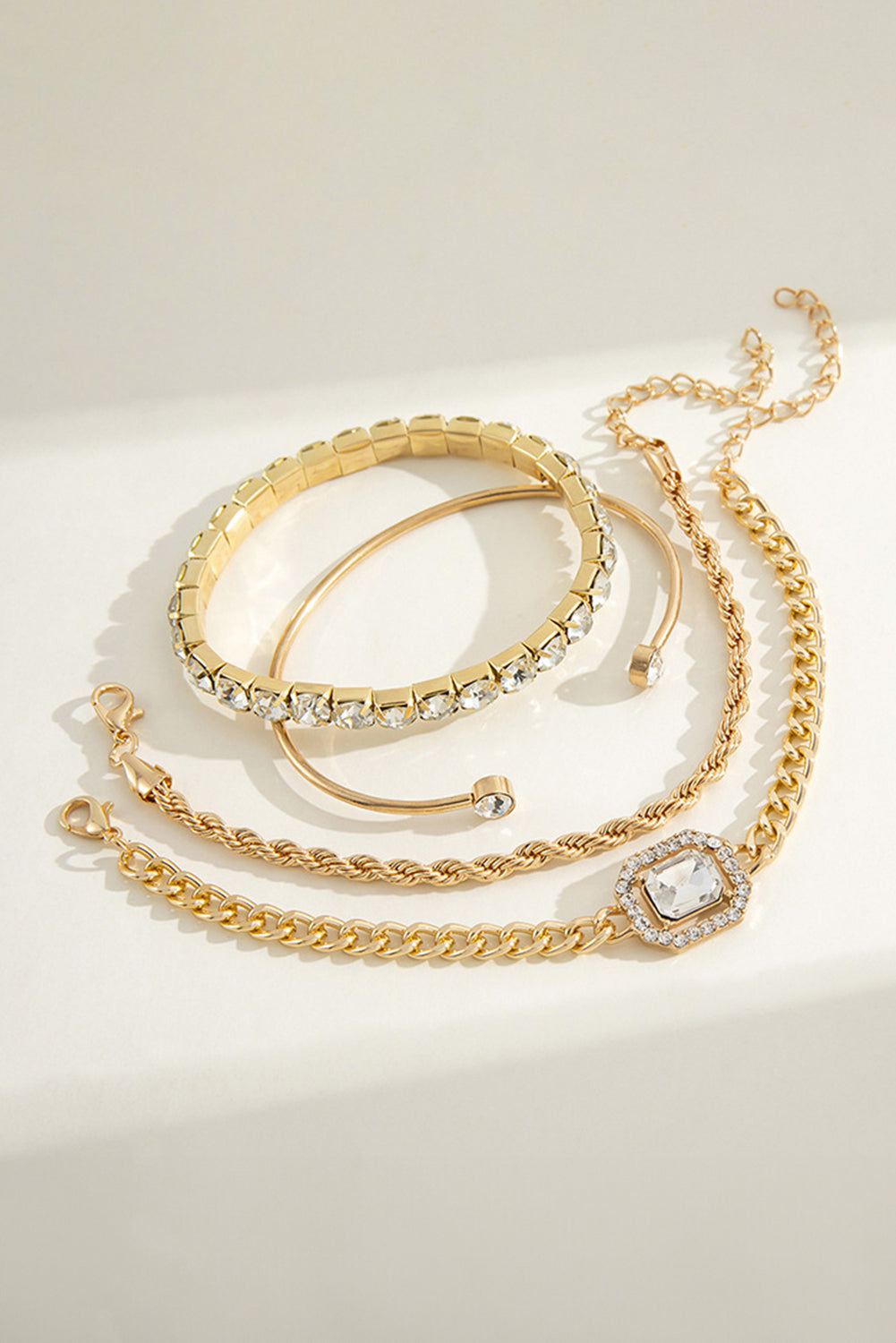 4pcs Diamond Chained Braided Bangle Bracelet Set