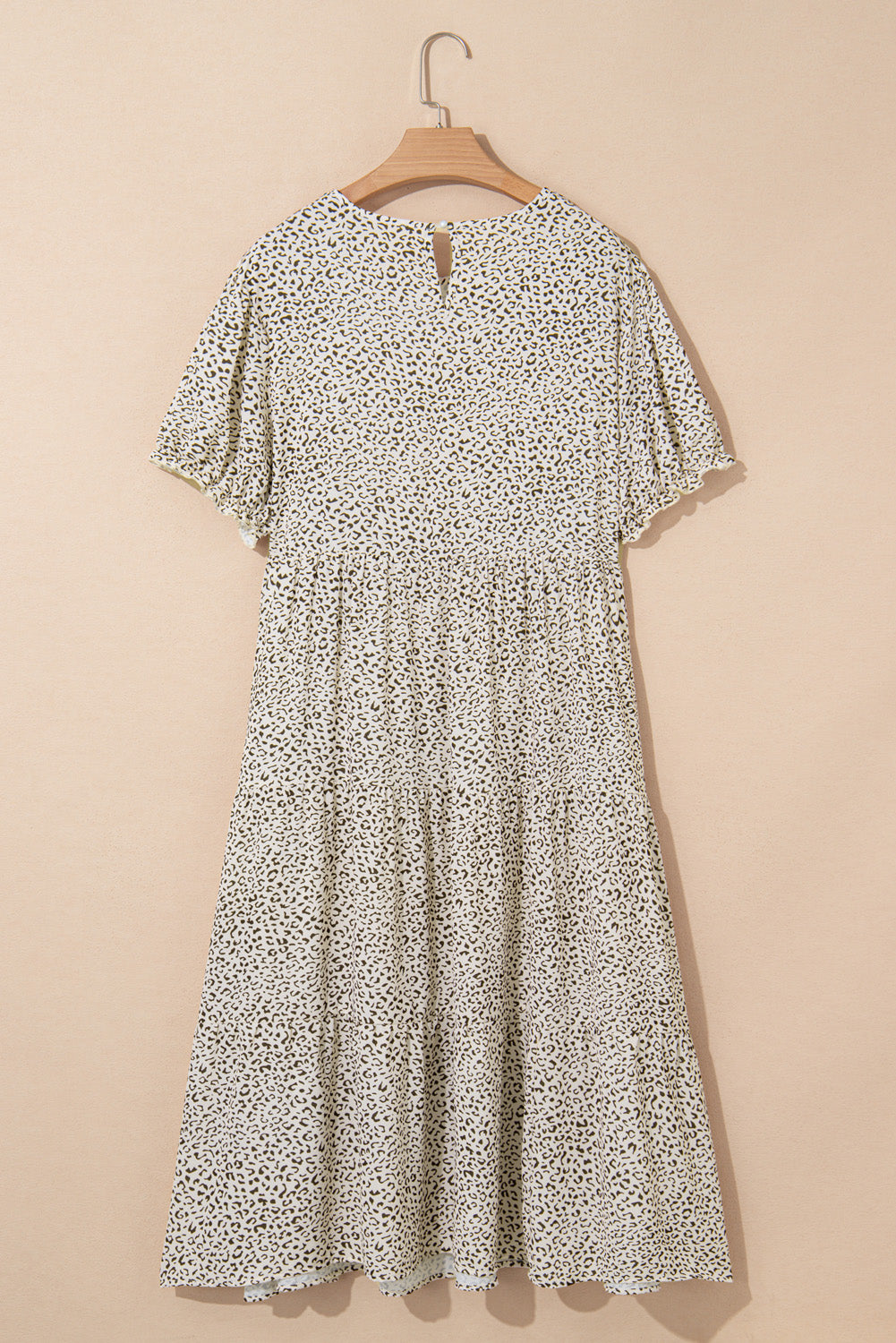 Beige Plus Size Leopard Print Short Sleeve Flared Dress