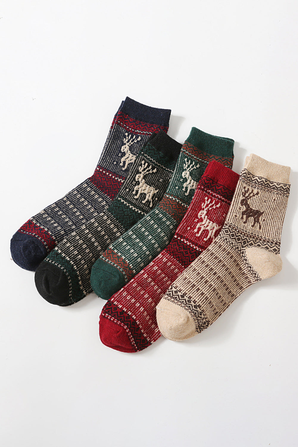 5 Pairs/Set Christmas Reindeer Soft Crew Socks