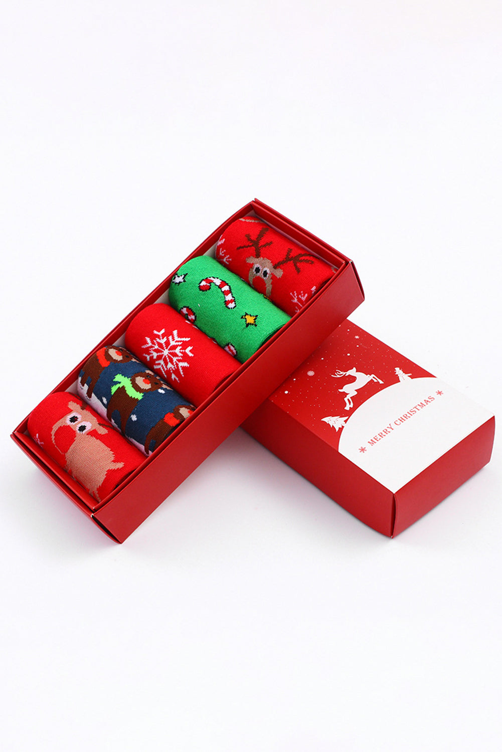 5 Pairs/Set Christmas Cartoon Elk Soft Socks Set with Box