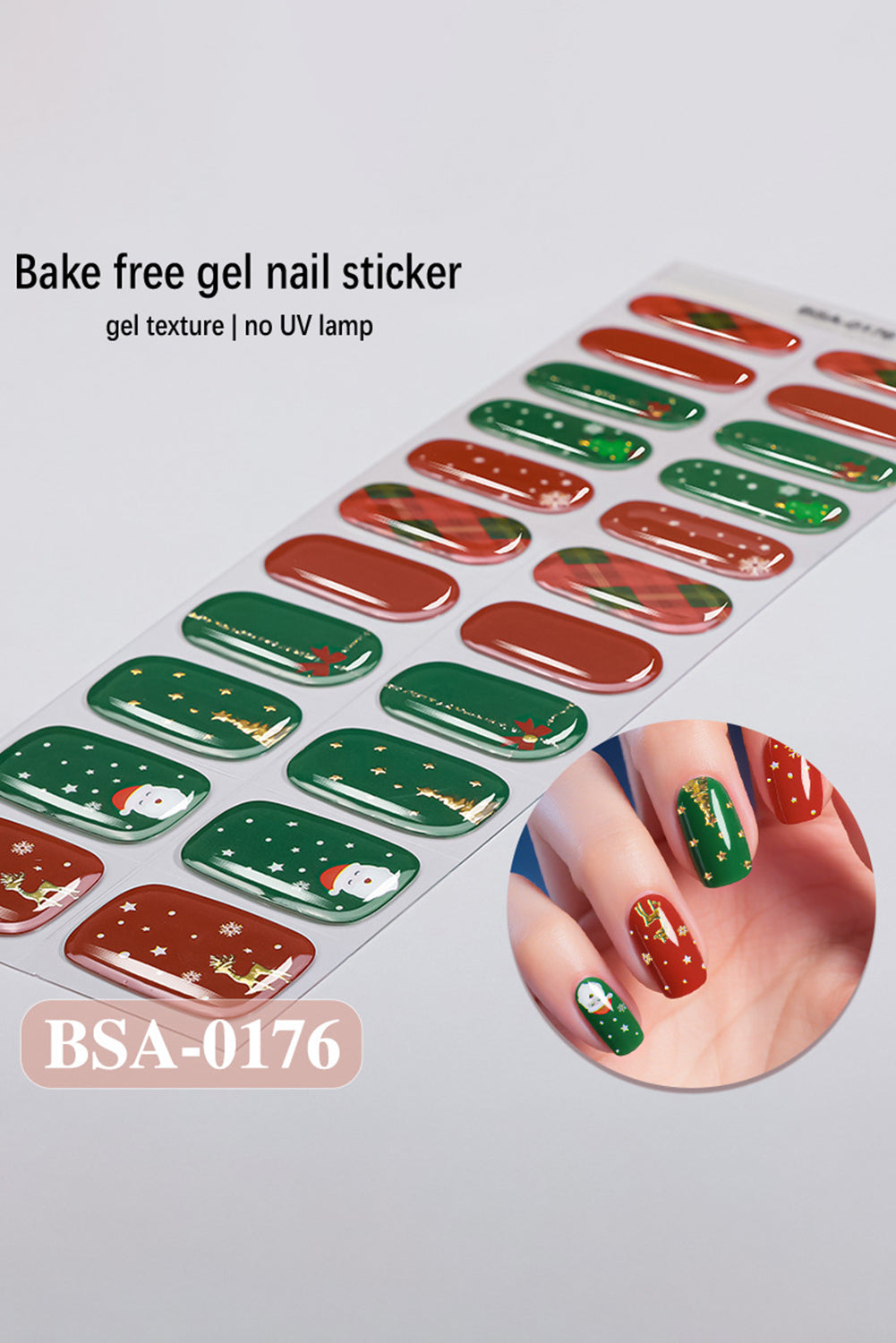 22pcs Christmas Fashion Mixed Tone Gel Nail Sticker Set