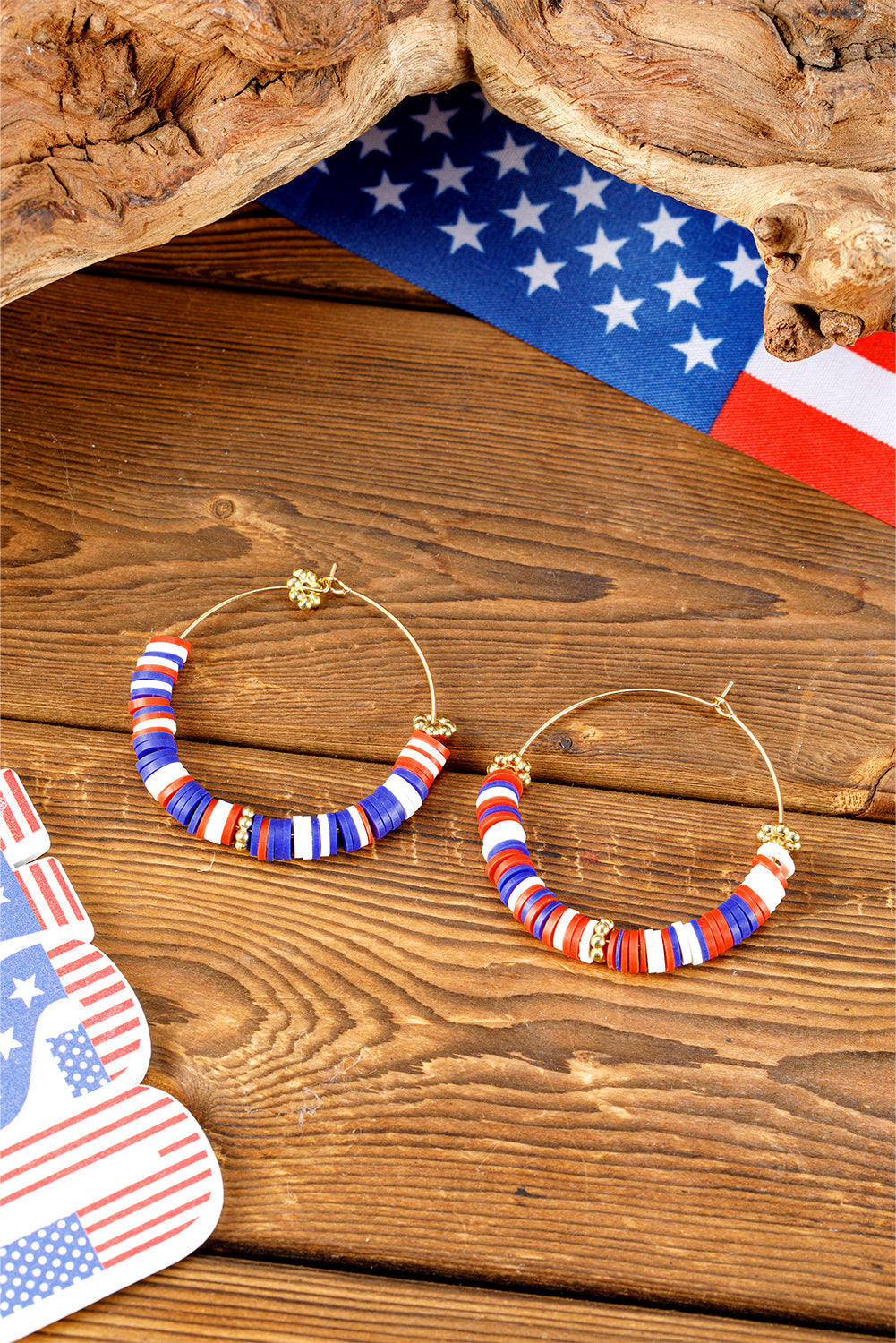 American Flag Inspired Beaded Large Hoop Earrings