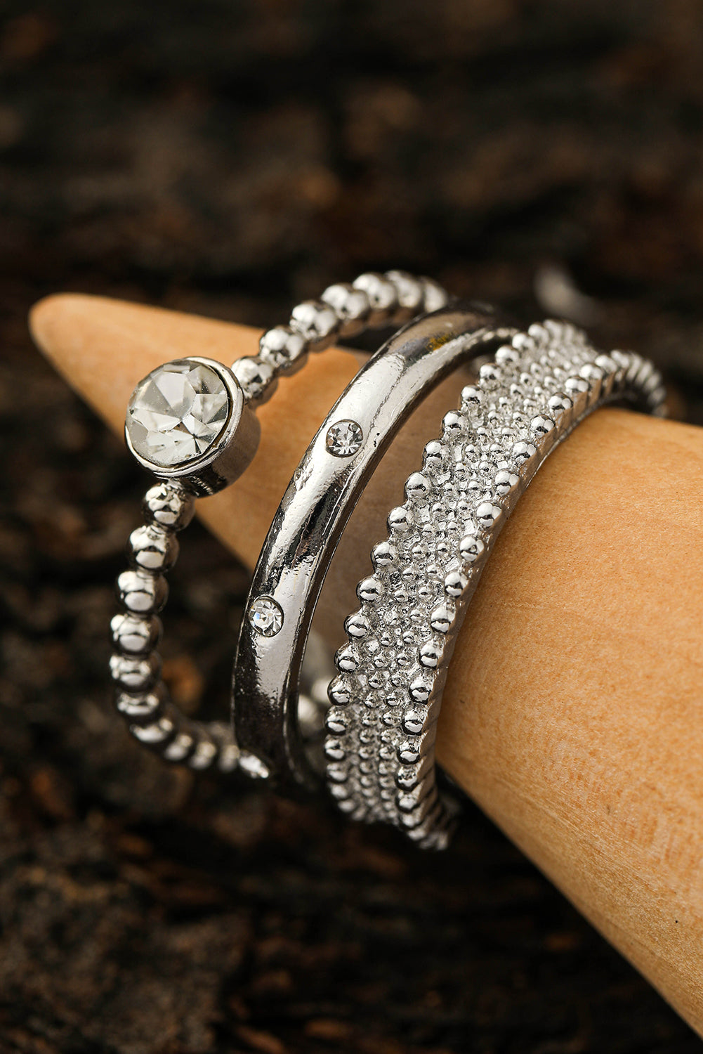 3pcs Rhinestone Alloy Opening Ring Set