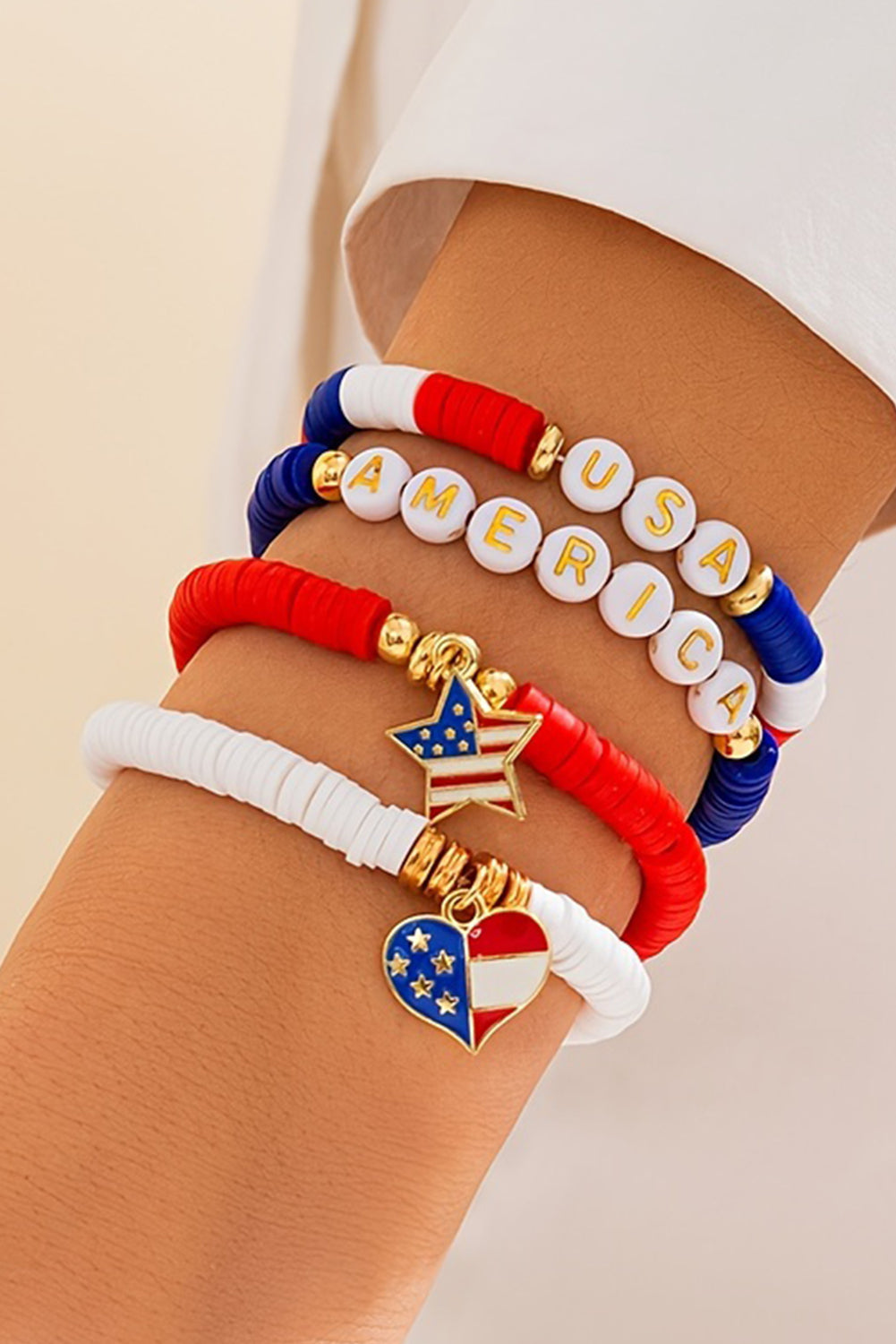 American Flag Pendant Letter Beaded Bracelet Set