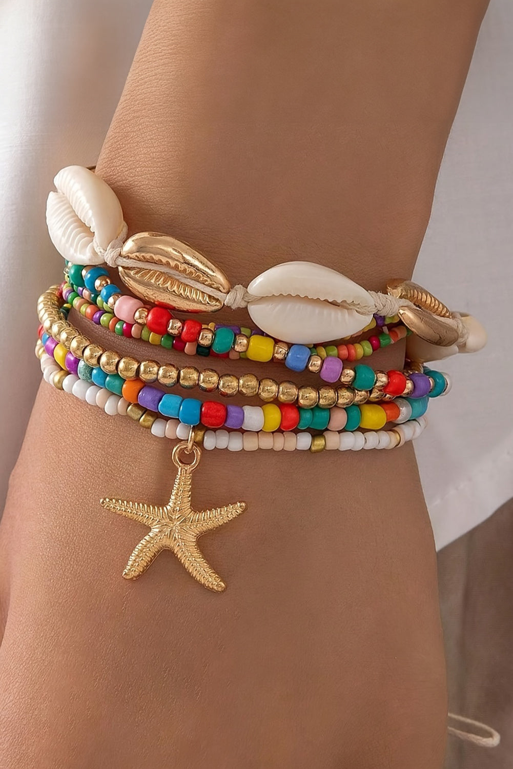 7pcs Starfish Seashell Beaded Bracelet Set
