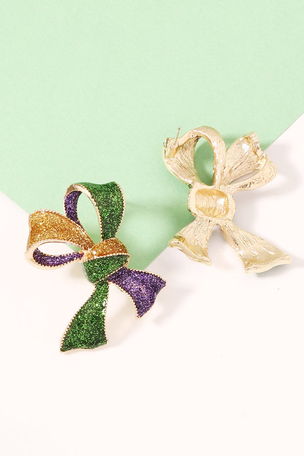 3D Mardi Gras Bow Dazzling Earrings