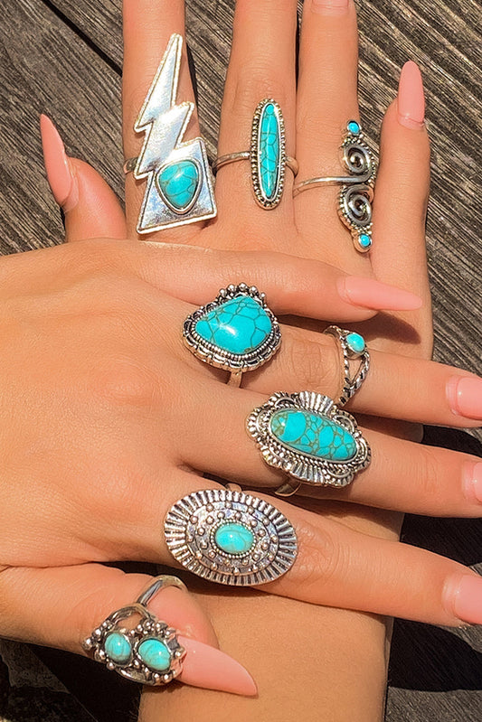 8pcs Turquoise Inlay Western Ring Set