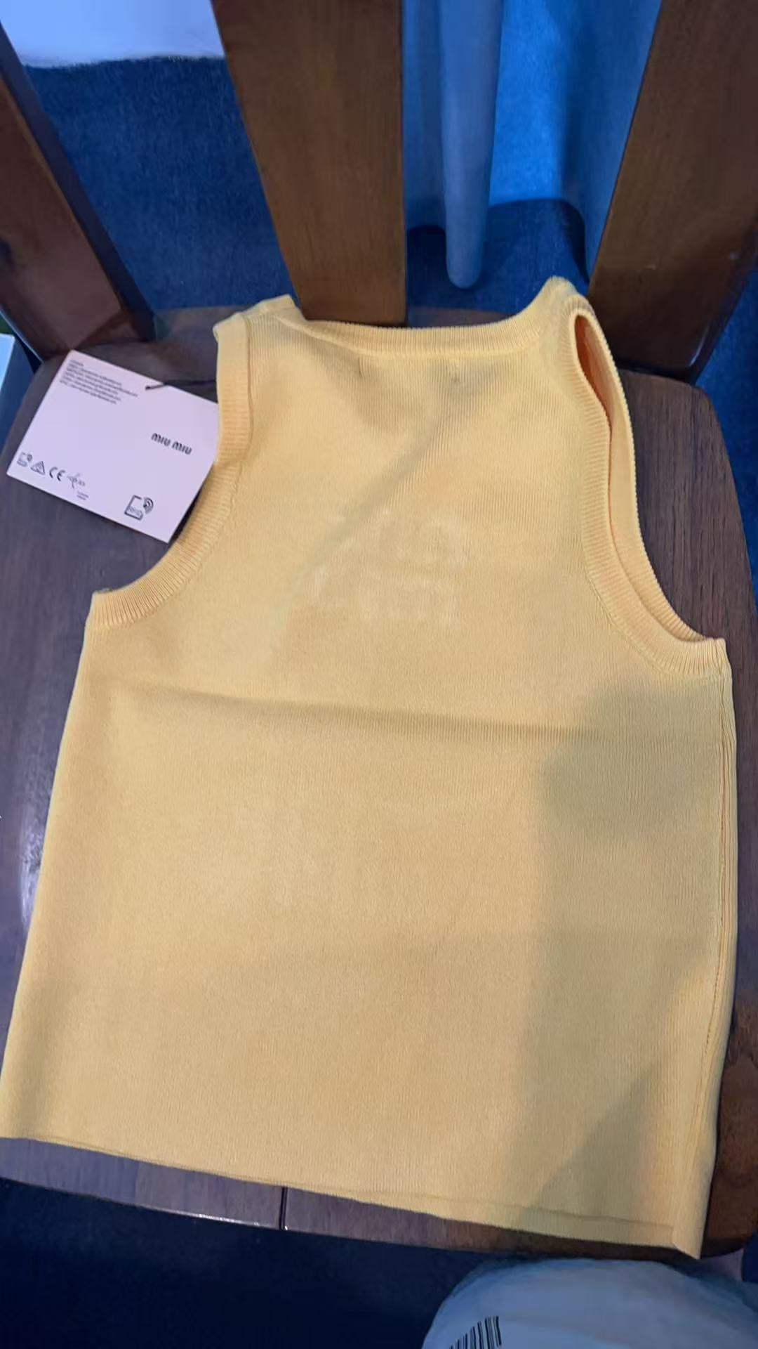 Miu Miu White Ribbed Tank Top with Yellow Crysta