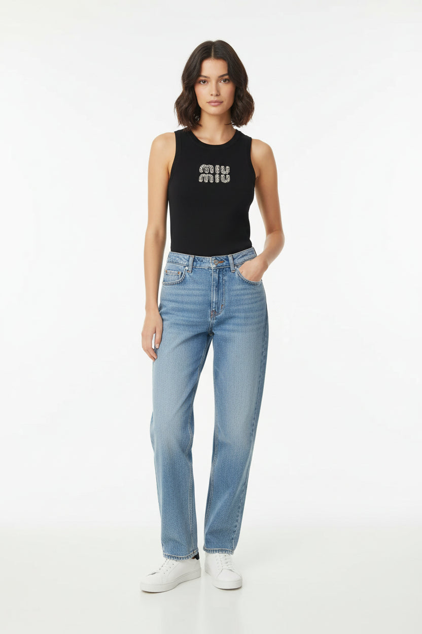 Miu Miu White Ribbed Tank Top